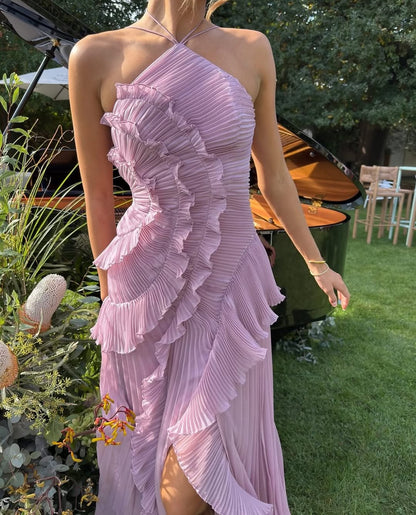 Alva - Ruffle Maxi Kjole i Lavendel