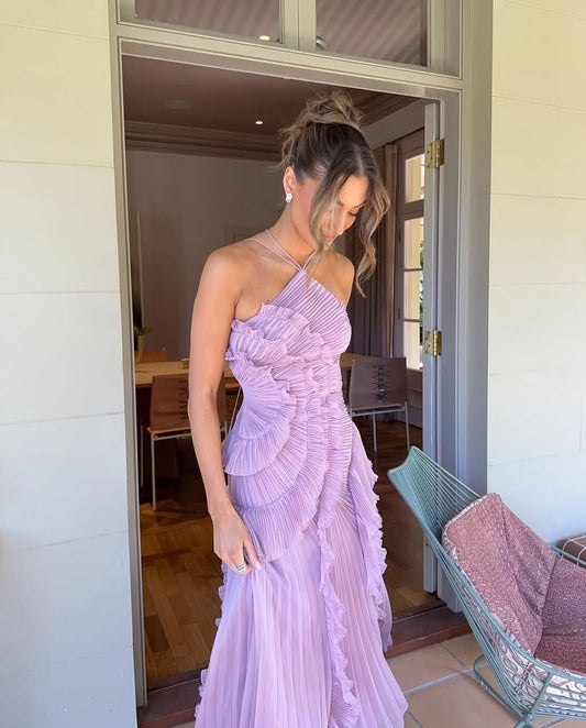 Alva - Ruffle Maxi Kjole i Lavendel